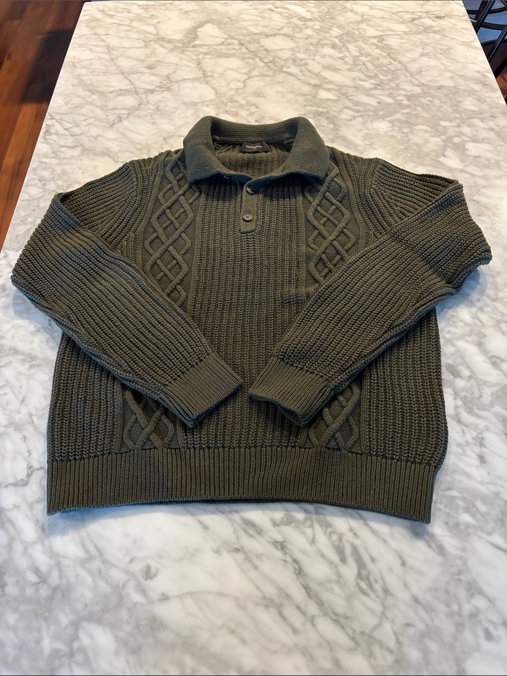 Banana Republic Green Cable-Knit Crewneck Polo Sweater, size small